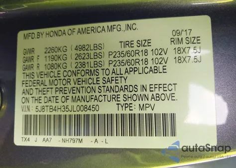 2018 Acura Rdx Acurawatch Plus Package z USA, uszkodzony, nr VIN 5J8TB4H35JL008450